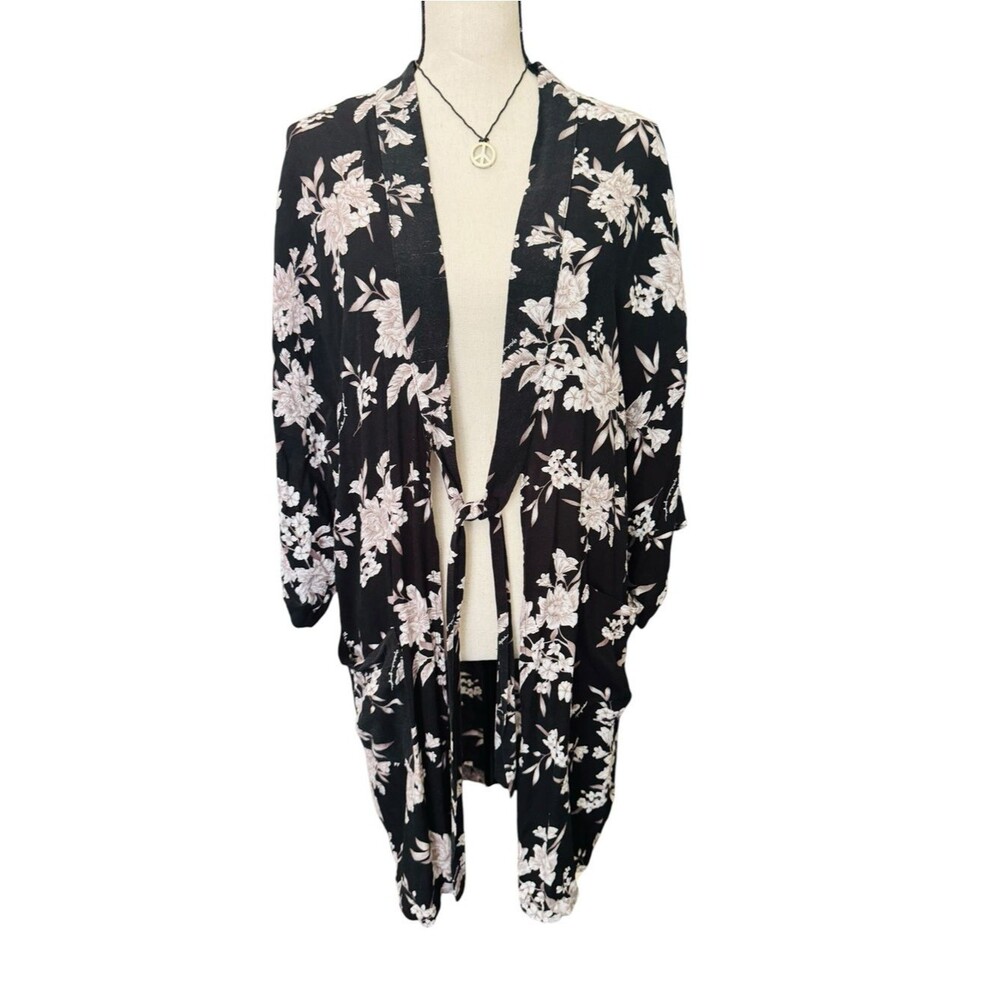 Spiritual Gangster Black Floral Kimono Cardigan Duster OS Boho Festival